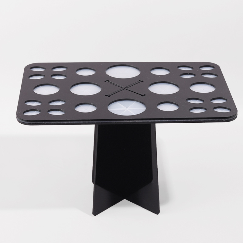 1 Uds estante de secado de brochas de maquillaje, soporte para secador de brochas de maquillaje de 14/26/28 agujeros, soporte para secador de brochas de maquillaje, soporte para brochas de maquillaje: Castaño