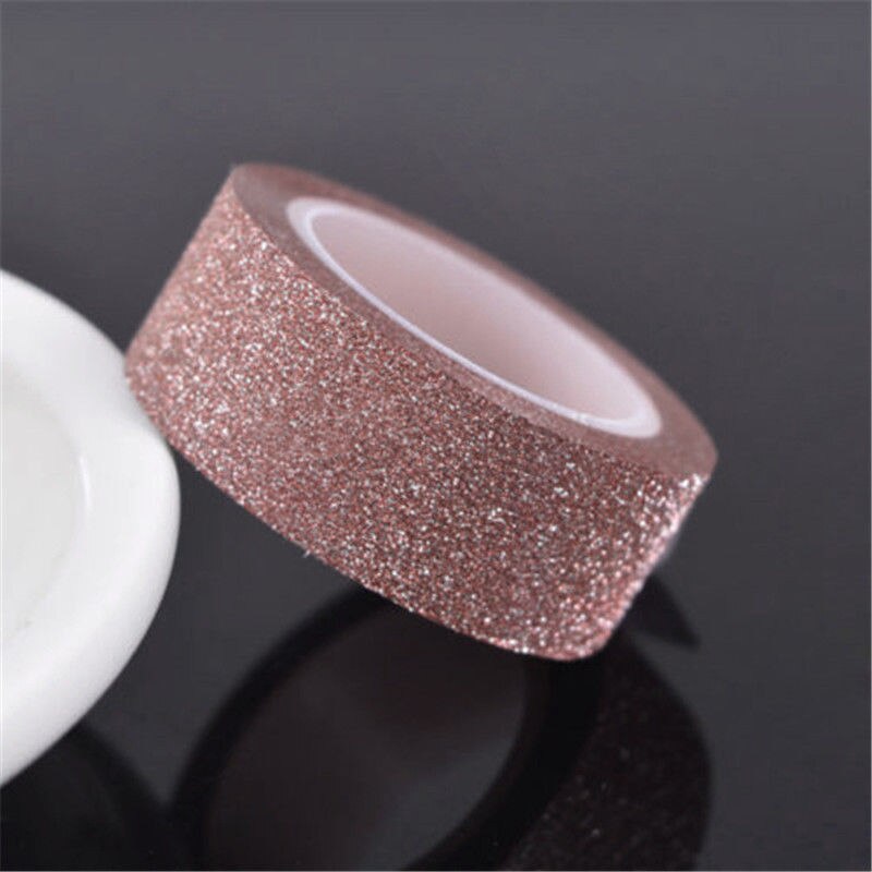 5m diy selvklæbende glitter washi papir scrapbooking tape klistermærker bryllupsfødselsdag festival dekorationer håndværk papir: Hud lyserød