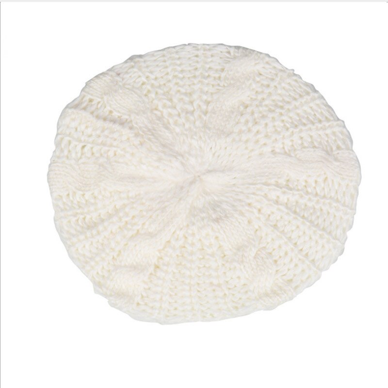 Beret Braided Hats Baggy Beanie Crochet Warm Winter Hat Ski Cap Wool Knitted Caps Women Lady Hats: White