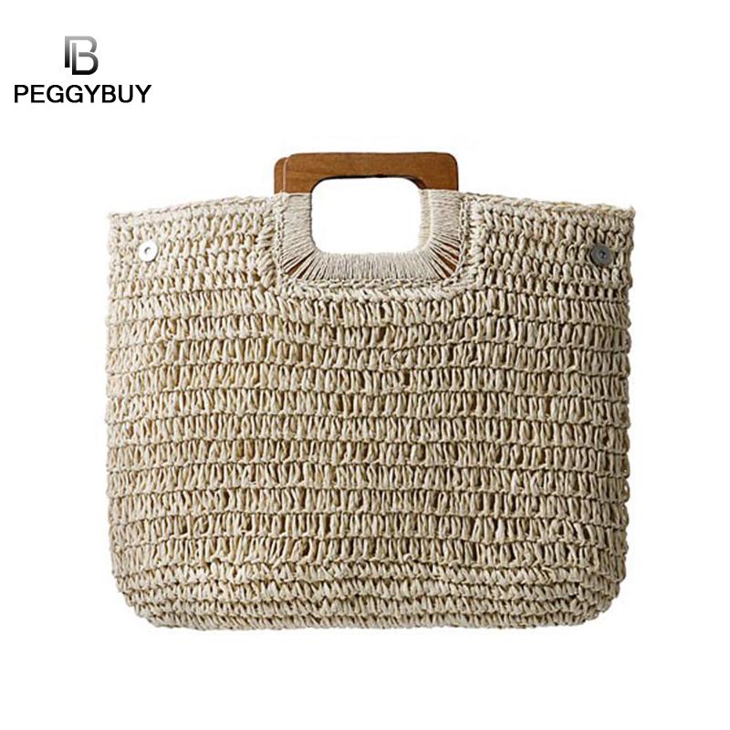 Sac à main Vintage bohème sac de paille pour Women2020 été grande capacité plage sac à main en rotin à la main tricoté sacs de voyage Bolsas: Beige