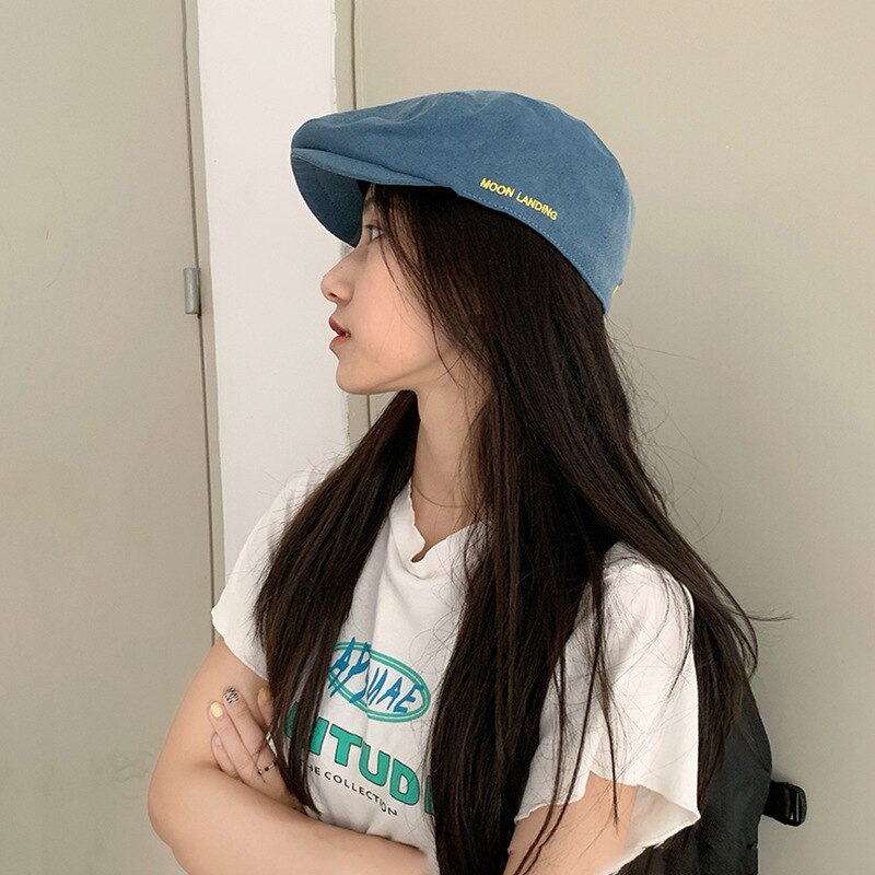 Vrouwen Hoeden Herfst Winter Retro Maan Geborduurde Forward Cap Meisje Niche Wilde Baretten Koreaanse Versie Van Reverse Caps Detective Hoed