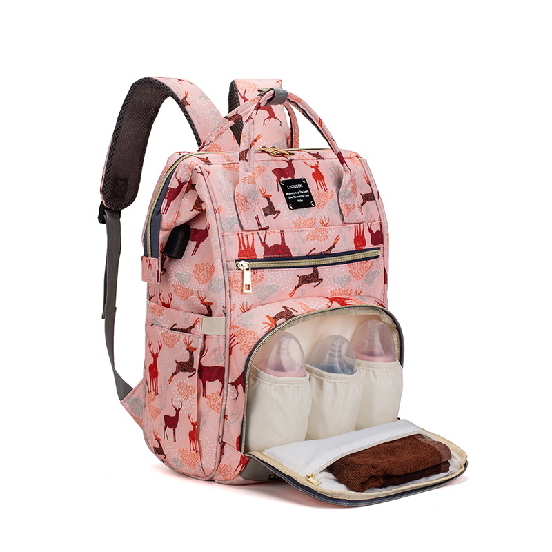 Lequeen – sacs à langer pour maman, sac à dos de voyage à motif animal, grande capacité, mise à jour, USB, LPB29