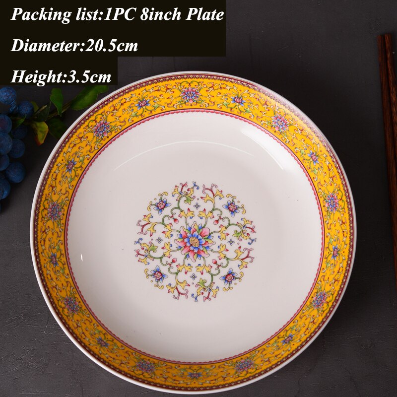 8 tommer jingdezhen kinesisk keramikben kina madplader hjem køkkenredskaber porcelæn aftensmad tallerken farve emalje bordservice: K (8 tommer)