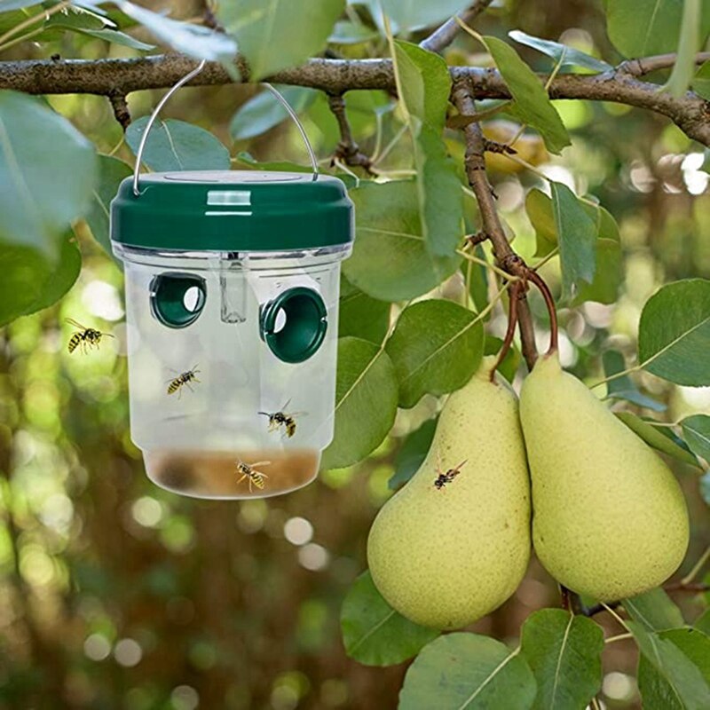 2 Pack Solar Wasp Traps Outdoor, Solar Powered Wasp Cather Hanging With Light, Reusable Bee Trap Catcher For Hornets: green