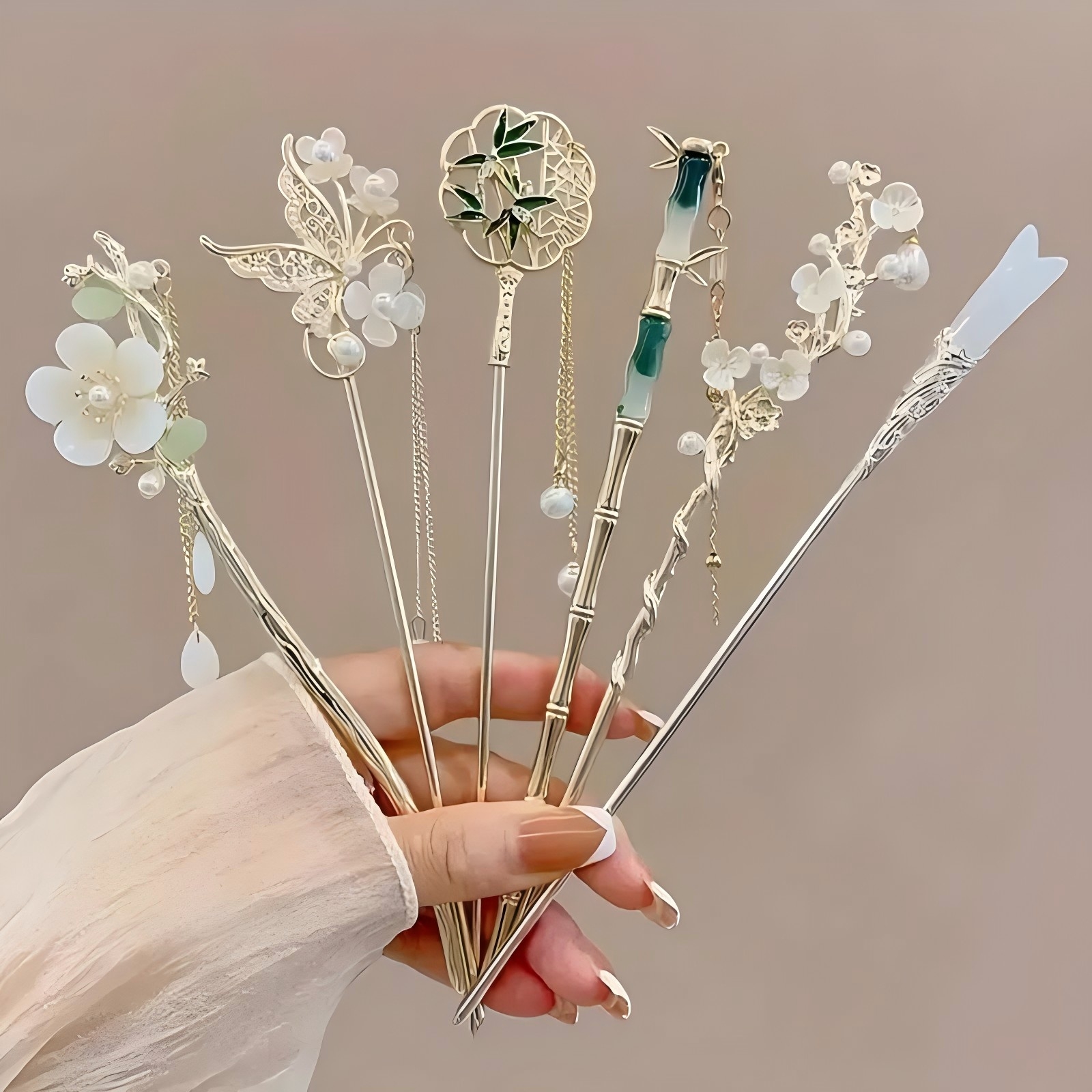 Pinza para el pelo de estilo chino , palo para el pelo con borla, Floral tradicional, accesorio de peinado, joyería para mujer, horquilla