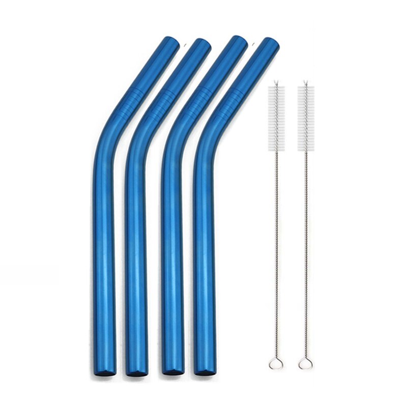 Large Wide Reusable Metal Smoothie Straws Reusable Eco-friendly 304 Stainless Steel Boba Bubble Straw for Bar Drinking Accessory: Blue Bent