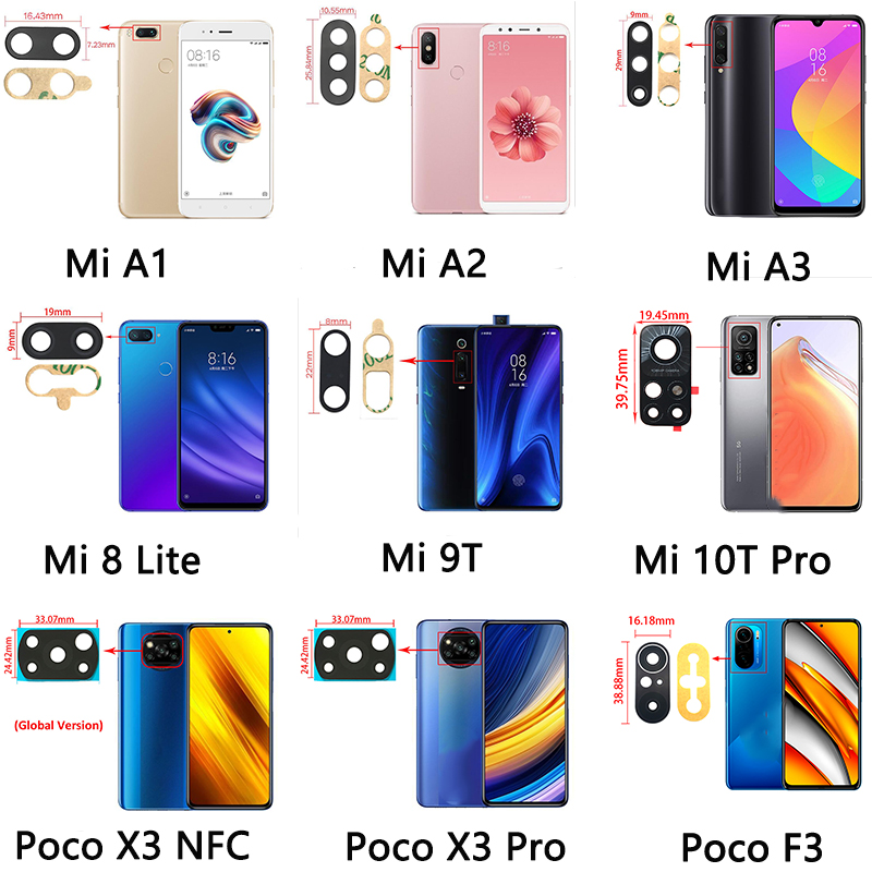 Rear Back Camera Glass Lens For Xiaomi Mi A2 Lite A1 A3 8 9 10 Ultra 11 Lite 10T Pro Poco F3 Poco X3 Pro Camera Glass Lens
