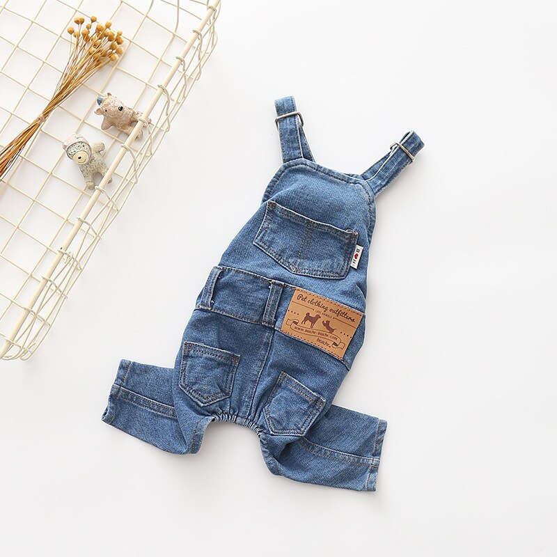 Denim Jumpsuit for Dogs Blue Jeans Dog Overalls All Match Suit for Chihuahua Pitbull Romper Summer Dog Costume ropa perro: S