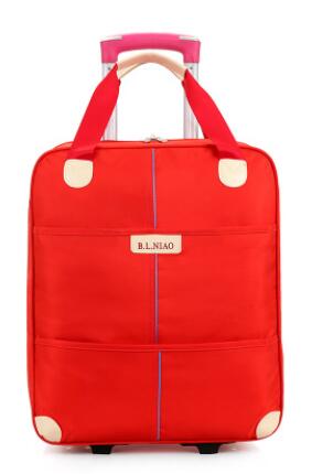 Brand 20" Travel bag on wheels bag trolley travel cabin luggage suitcase bag nylon wheeled bag for women Travel Duffle: Red