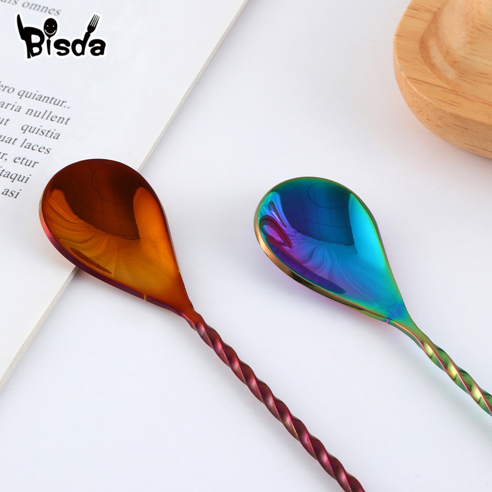 5Pcs Stainless Steel Bar Spoon Cocktail Swizzle Sticks Long Handle Mixing Spoon Teadrop Stirrer Muddlers Bartender Bar Tool 40cm
