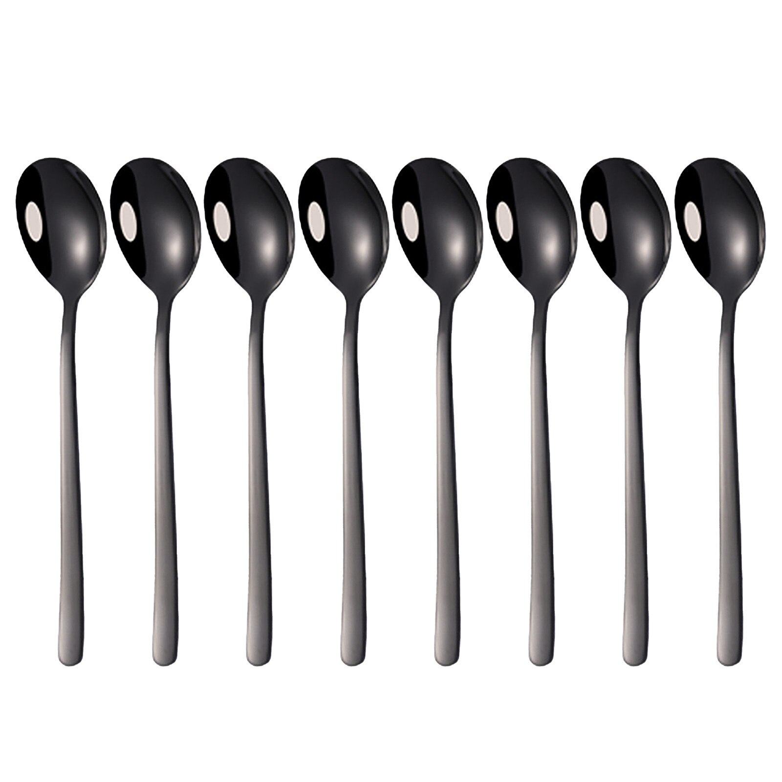 Stainless Steel Dinnerware Set Spoon Tea Spoon Dessert Coffee Ice Cream Spoons Kitchen Accessory Bar Tools Long Handle#YL10: Black