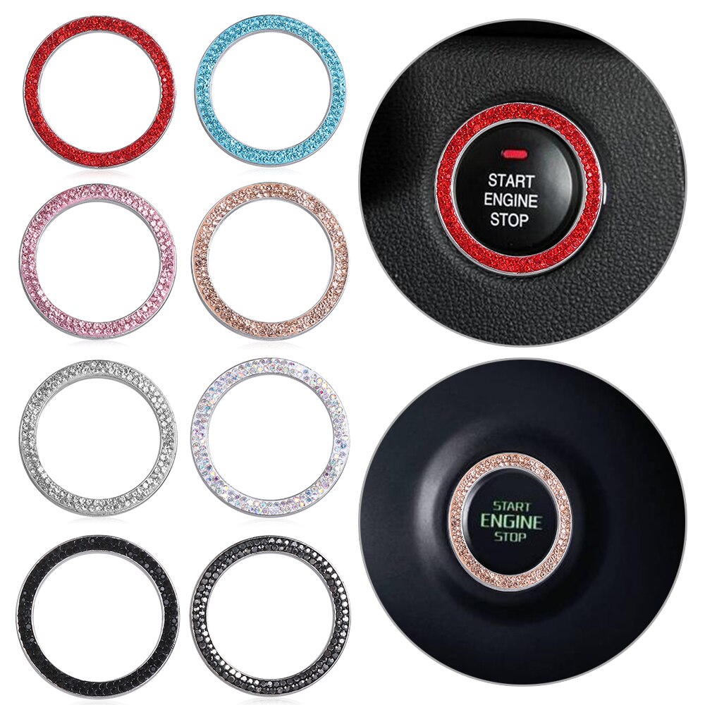 Auto's Start Stop Ontsteking Drukknop Cover Auto's One-Key Motor Strass Diamant Kristallen Ring DIY Auto Decoratie