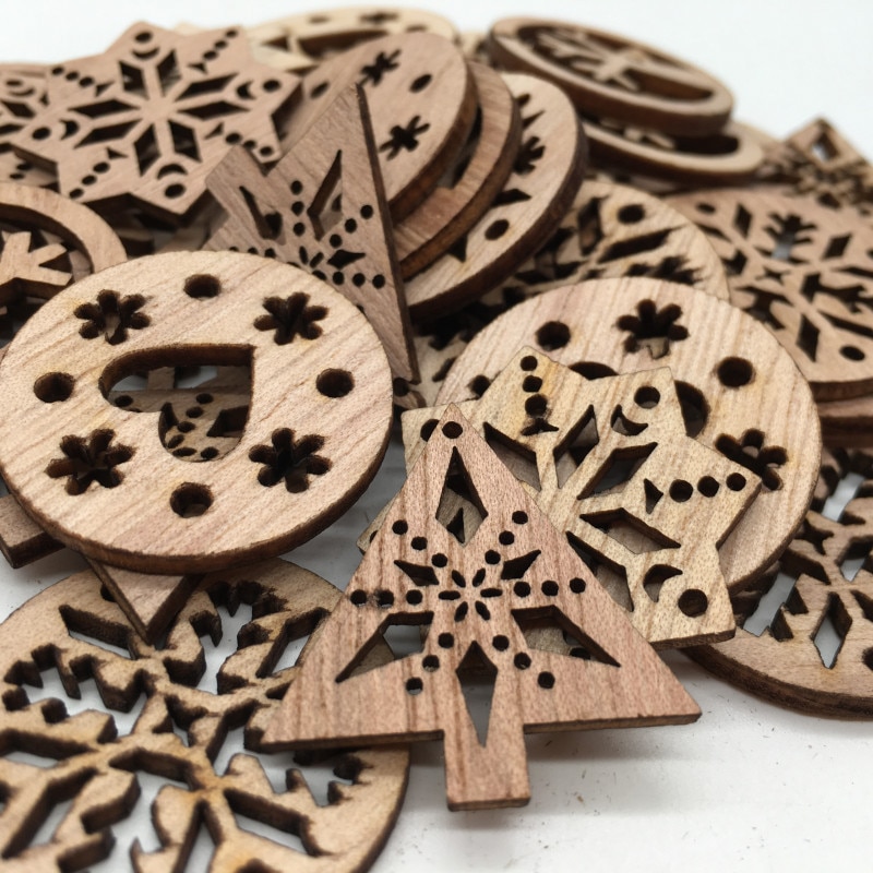 50pcs Natural Unfinished Wood Slices Round Wood Cutouts Ready To Be Painted and Decorated 30mm (Mixed Pattern)