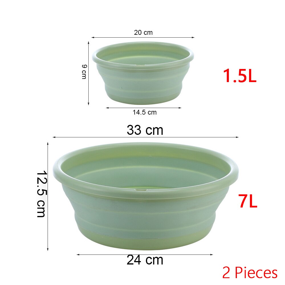 Multi-purpose Folding Wash Basin Portable Travel Hiking Camping Picnic Cleaning Tool Lightweight Hanging Collapsible Laundry Tub: 1.5L 7L Green