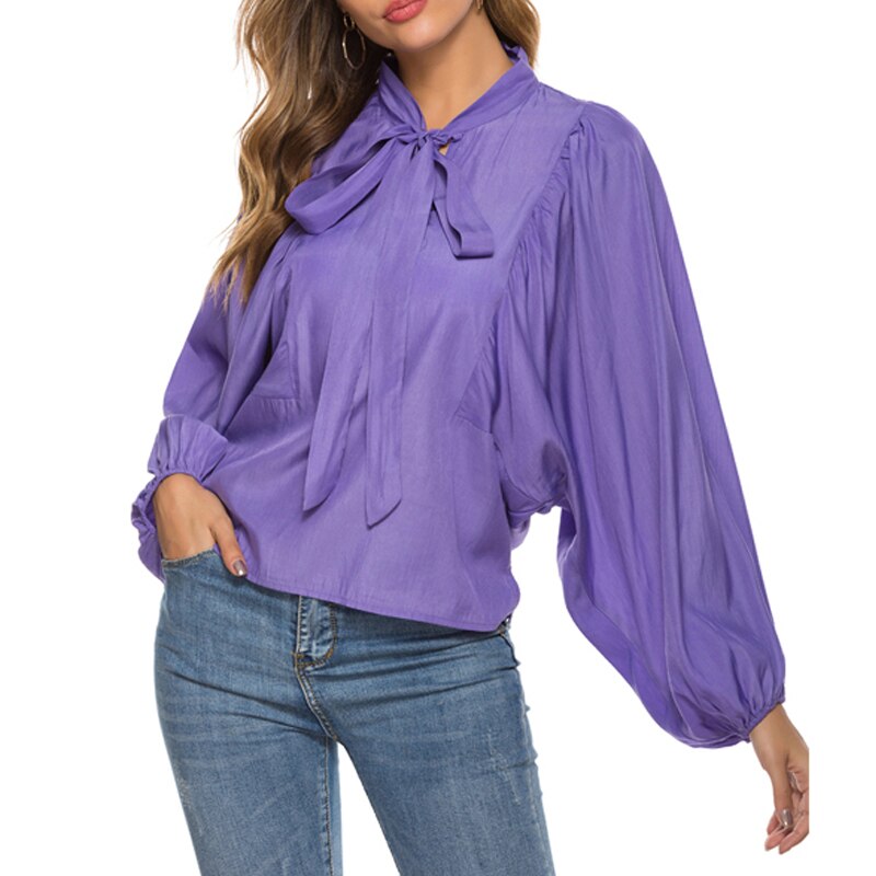 Blusa y blusas de manga larga de linterna para mujer Color púrpura suelta de talla grande de oficina ropa de trabajo camisas primavera otoño