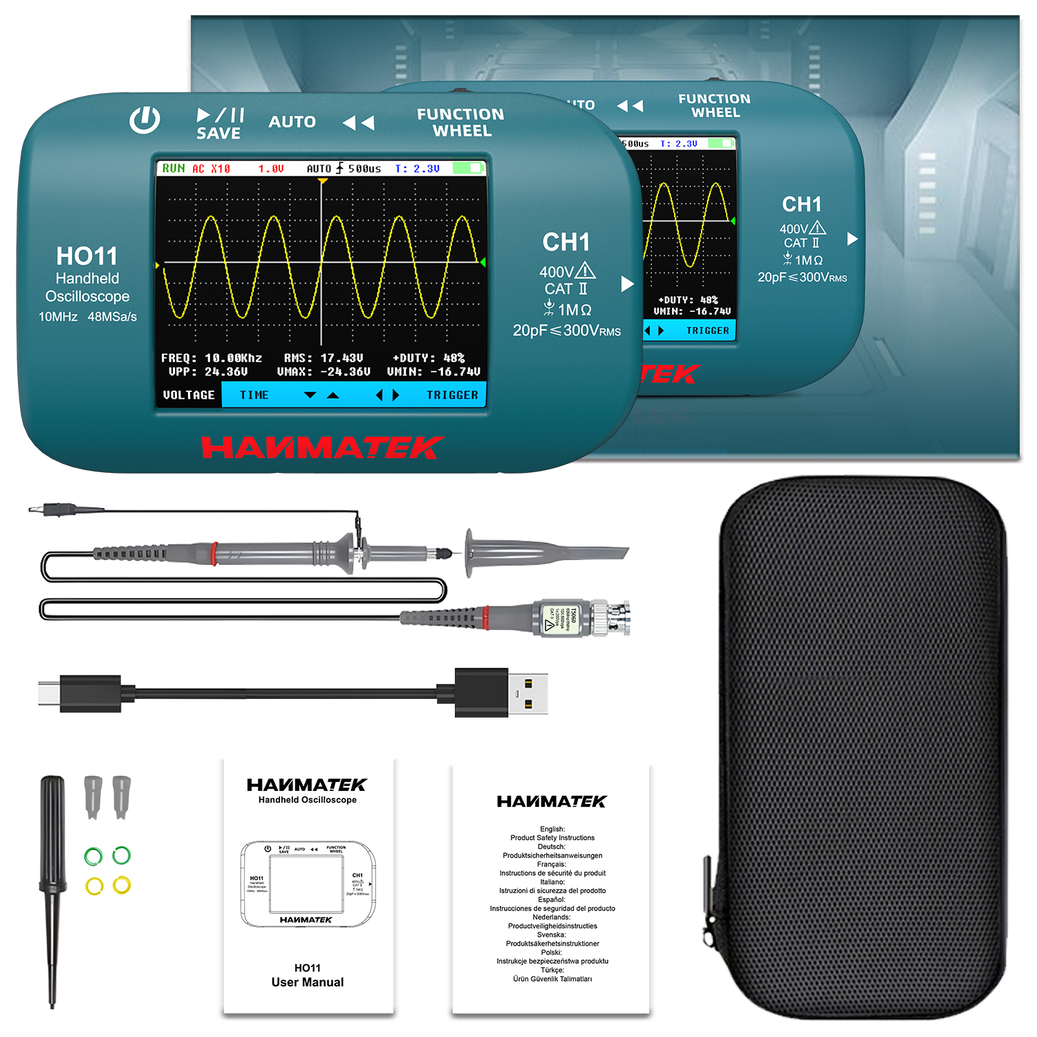 Hanmatek Handheld Digital Oscilloscope 10MhZ Bandwidth Display Sampling Rate Mini Oscilloscope Electronic Component Tester: Default Title