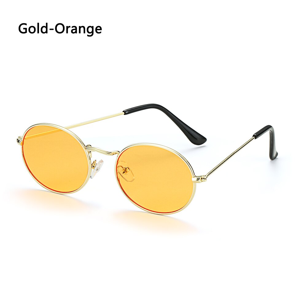 Vintage Small Metal Frame Oval Sunglasses Women Men's UV400 Shades Retro Sun Glasses Summer Beach Outdoor Hiking Eyewear: Gold-Orange