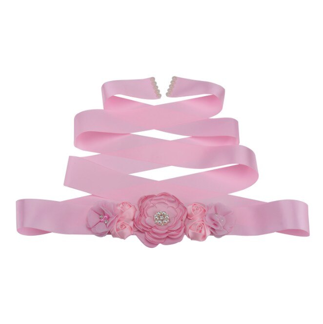 Cinturones de cintura de color verde esmeralda y melocotón para mujer y niña, cinturón largo de flores, pretina nupcial para boda, accesorios de vestido de: Rosa