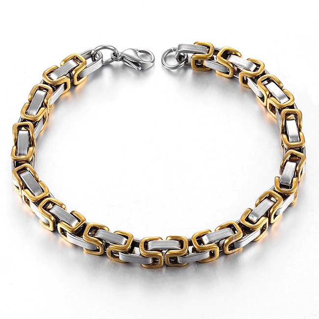 Masculino de aço inoxidável pulseira bizantina moda jóias largura 6mm comprimento 23cm: Cor de aço