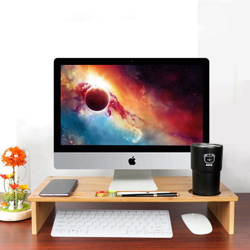 befon Monitor Stand PC Computer Riser Desk Wood Desktop Screen Bracket Monitor Support Desk with Storage Shelf