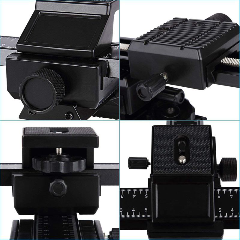 4 Way Focusing Rail Slider Bracket for DSLR Camera Macro Focus Photography for Canon Nikon Sony (Black)