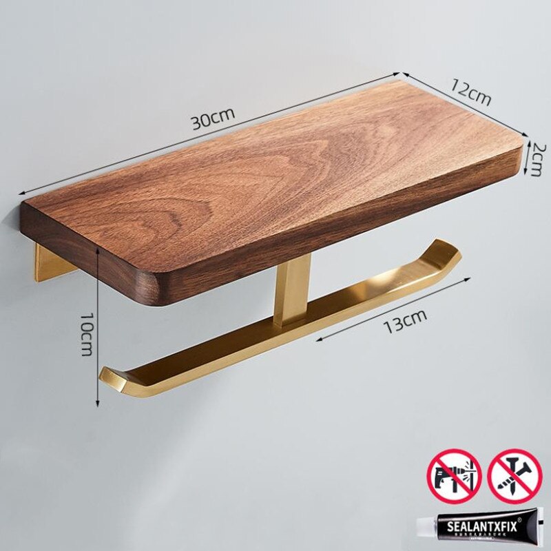 Portasciugamani di carta in legno porta rotolo di carta igienica solido porta rotolo di carta igienica da bagno senza punzonatura ottone di alta qualità: Length 30cm