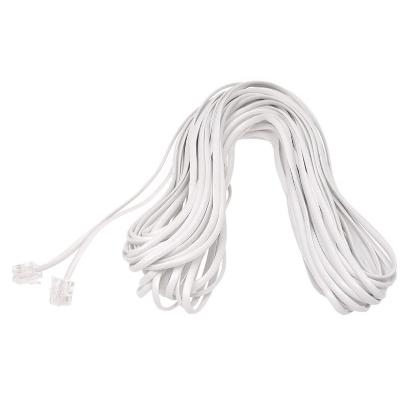 White Male 6P2C RJ11 Plug Telephone Fax Modem Line Cable, 14M for Landline Telephone