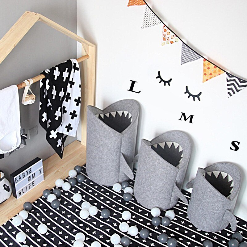 Gray Shark Mouth Shaped Folding Laundry Basket Eco-Friendly Home Toys Sundries Storage & Organization Size S/M/L 7A3033
