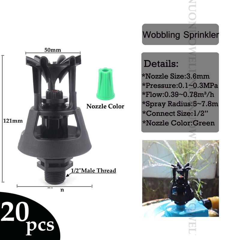 2 ~ 20 pièces durables arroseurs d'irrigation ferme verger oscillant buse rotative jardin pelouse paysage oscillant pulvérisateurs d'arrosage: 20pcs Green Nozzle