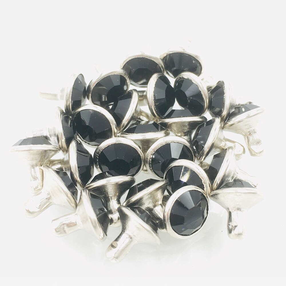 100 Sets 6mm & 8mm Black Crystal Rhinestone Klinknagels Metalen Base Rapid Studs Decoratie Bevindingen Voor Kleding Tas leathercraft