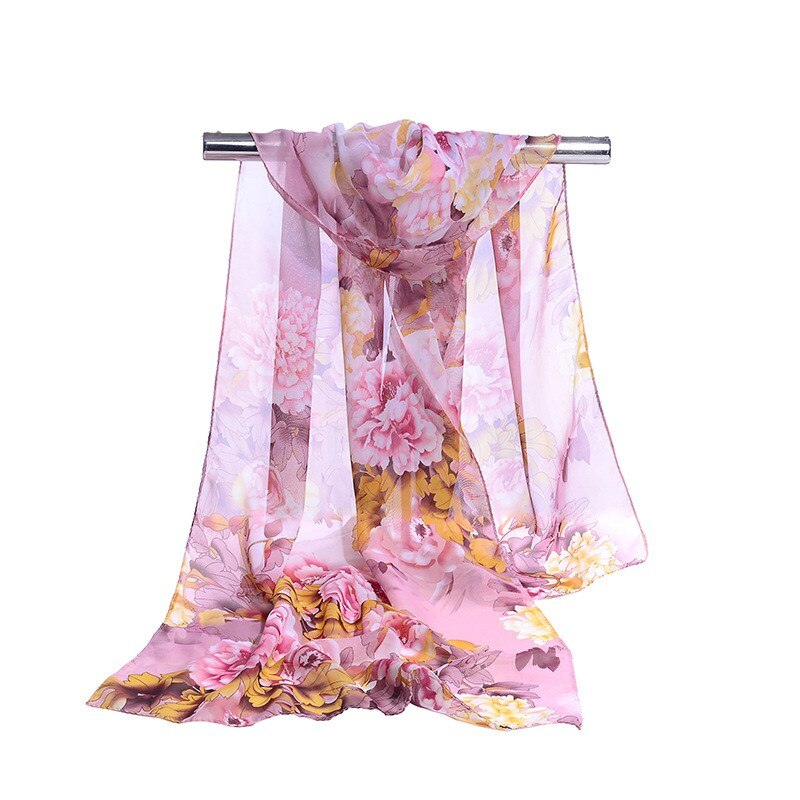 160*50cm- delige chiffon gestreepte sjaal, wilde sjaal, zonnebrandcrème, bloemensjaal, sjaals: Een -6