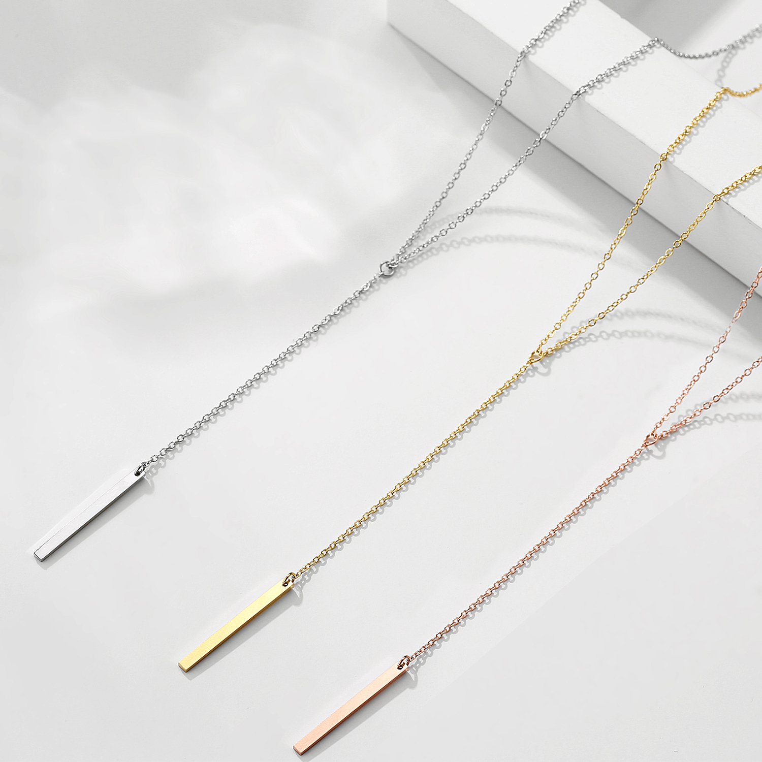 SUNIBI-collares con colgante de barra Vertical para mujer, cadena Lariat larga Simple de acero inoxidable, collar colgante minimalista, de joyería