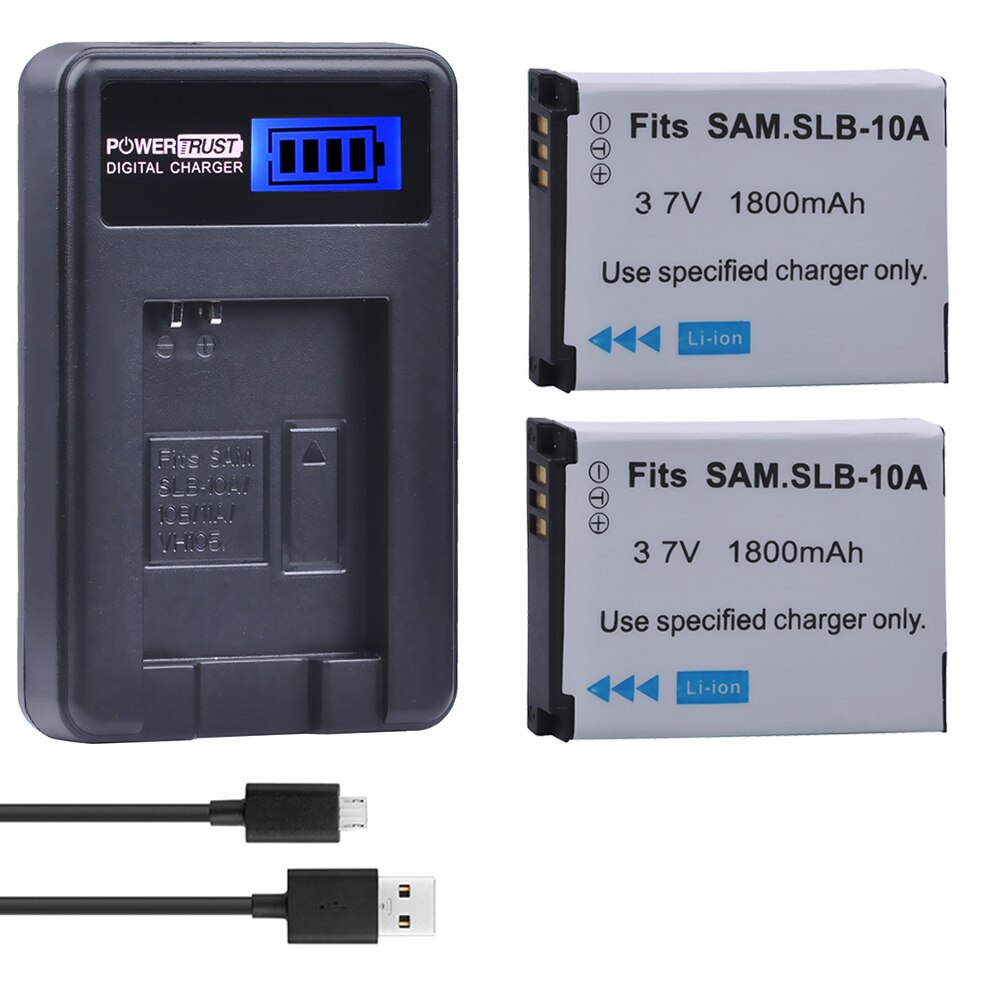 2Pcs SLB-10A SLB10A SLB 10A Camera Battery + LCD USB Charger for Samsung EX2F WB150F WB250F WB350F WB750 WB800F WB500 WB550 HZ10: 2battery and charger