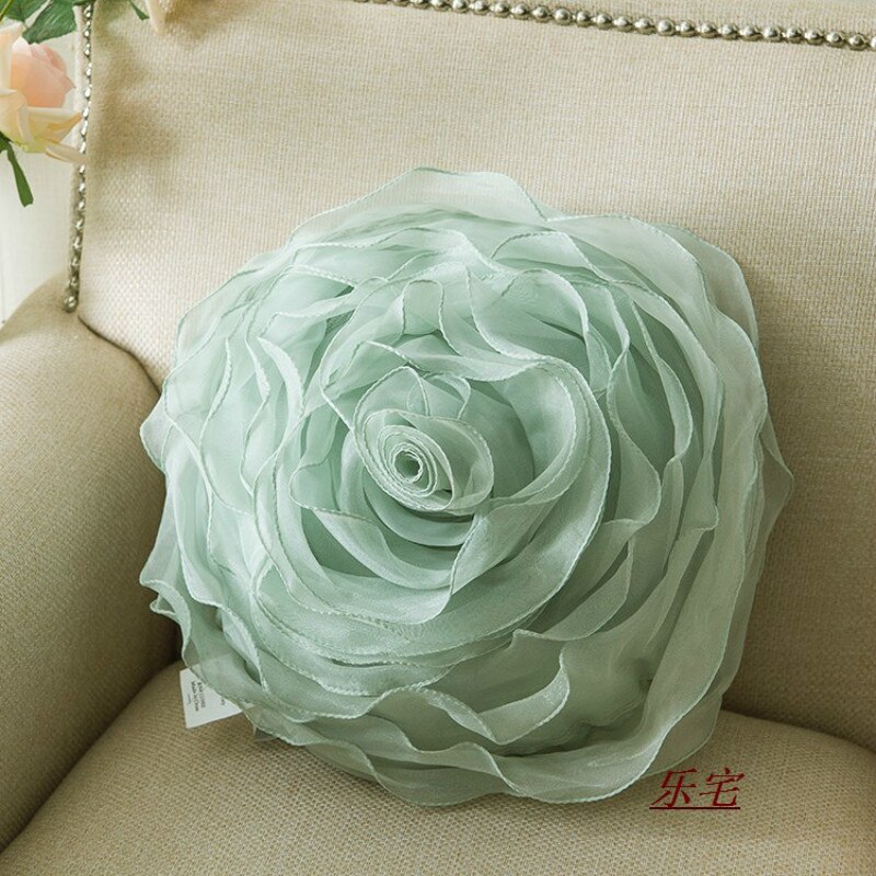 3d Yarn Rose Pillows Romantic Flower Sofa Cushion Bed Flower Pillows Wedding Decor Rose Pillows Valentine's Day: Green