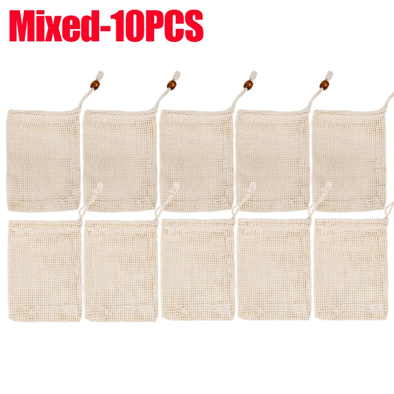 Bolsas de jabón colgantes de lino y algodón Natural, bolsa de red para jabón espumoso, bolsas de red limpiadora de jabón corporal, Herramientas de limpieza de ducha para el hogar, 1/10 Uds.: Marfíl