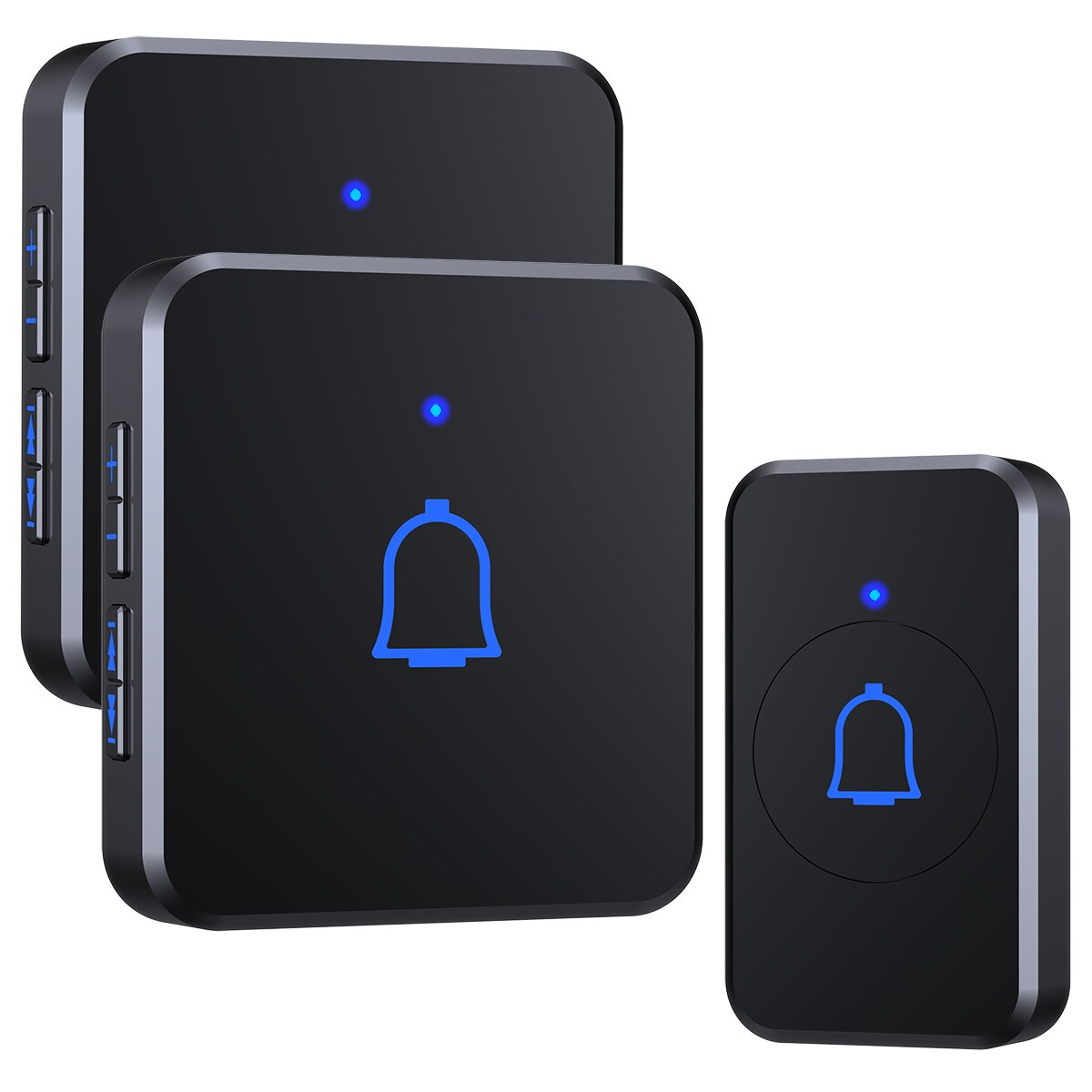 Waterproof Wireless Doorbell with 2 Receivers Outdoor Smart Home Door Bell Kit LED Flash with 56 Tones 300m House Door Chime: Black