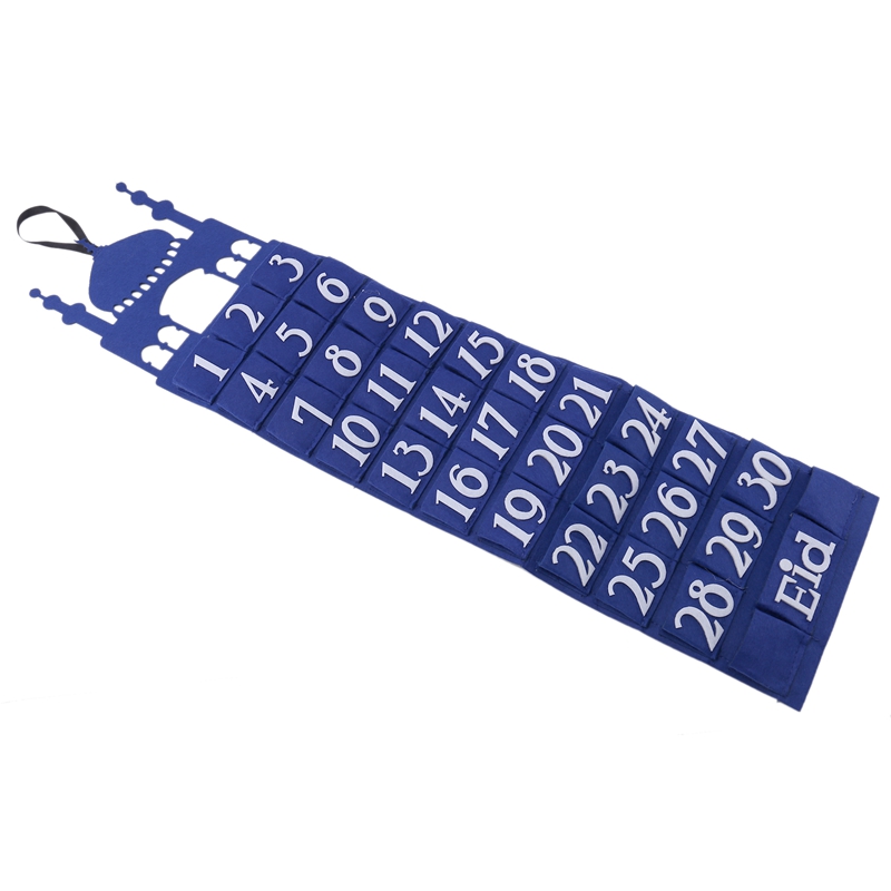 Ramadan Mubarak Ramadan Hanging Calendar Felt Eid Mubarak Wall Countdown Calendar with 30 Numbered Pockets