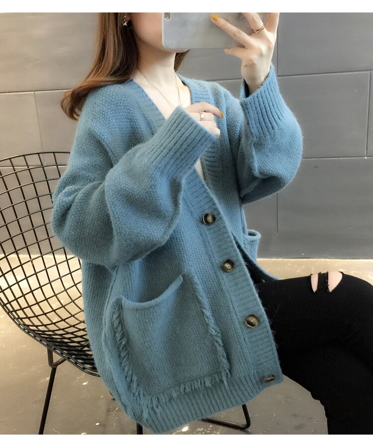 H.SA Otoño Invierno mujeres suéter de gran tamaño y Cardigans suéter largo mujeres Tops suéteres mujer abrigo de punto cálido paño suave