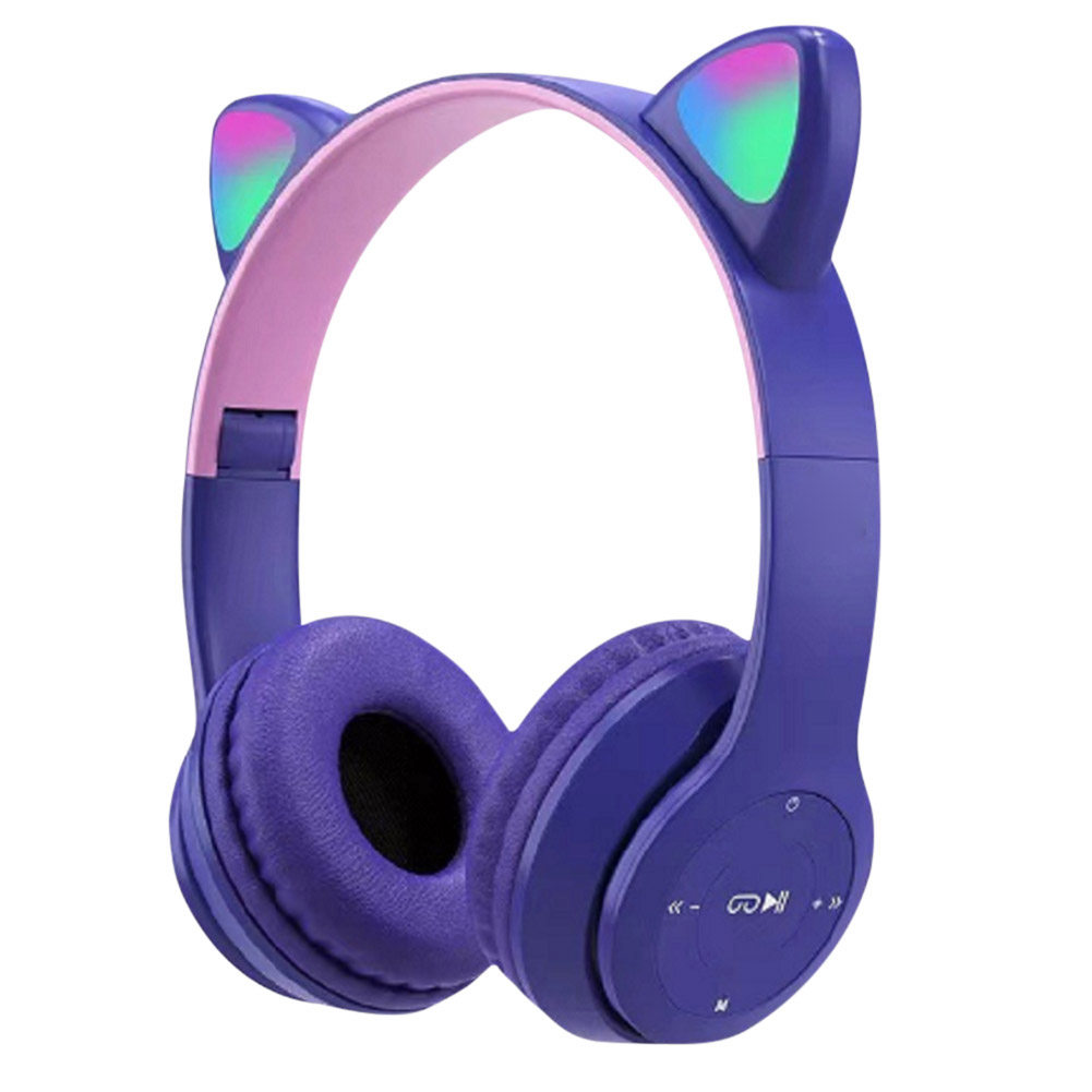 Trådlösa spelhörlurar med kattöra, lysande ljus, bluetooth-kompatibla hjälmar, stereobas, over-ear-headset för pc och telefon: Gul