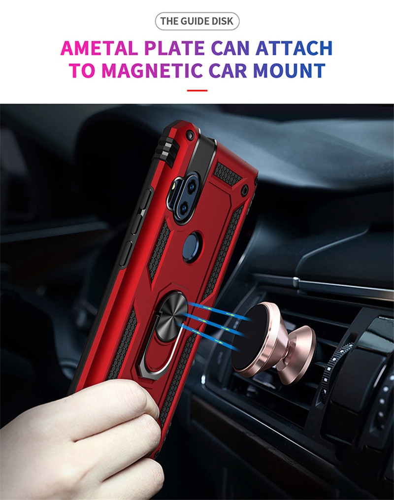 For Motorola one hyper Case Luxury Car Holder Magnetic Ring Phone Case for Moto One Hyper Silicone Matte Cover