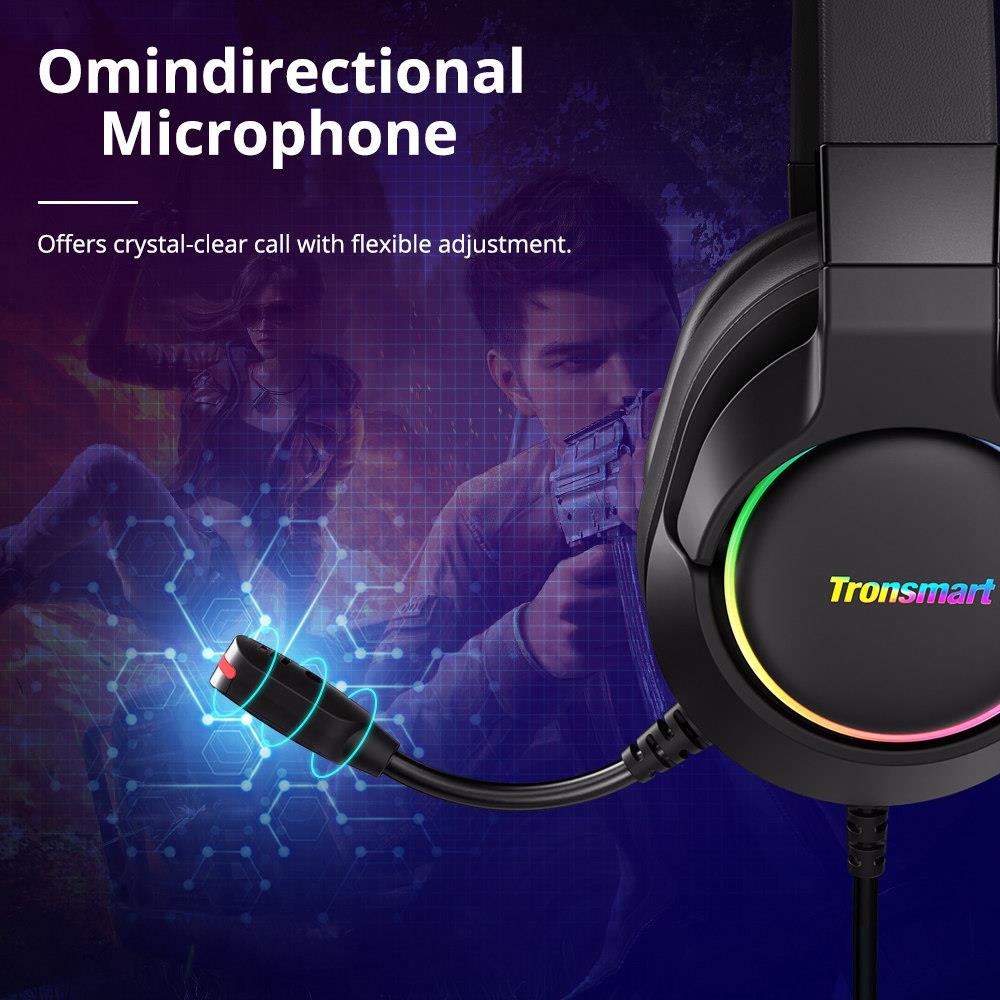 [Dobry pomocnik do gry] 2021 nowy Tronsmart Sparkle Virtual 7.1 gamingowy zestaw słuchawkowy z oświetlenie RGB, Port USB komputer, Laptop