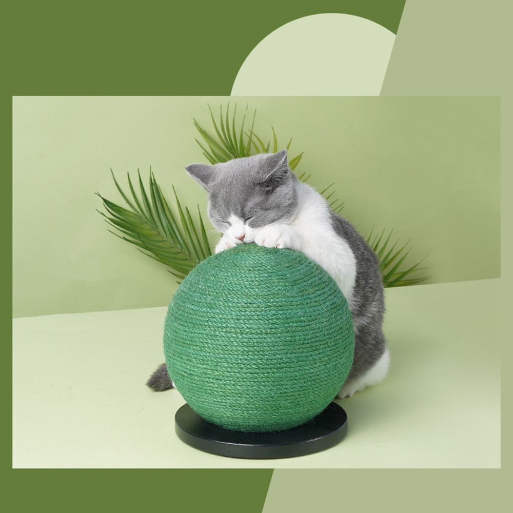 Sisal Cat Scratch Cactus Ball with Wood Base Cat Interactive Toy Knitted Cats Scratch Board Grinding Nails Protecting Furniture