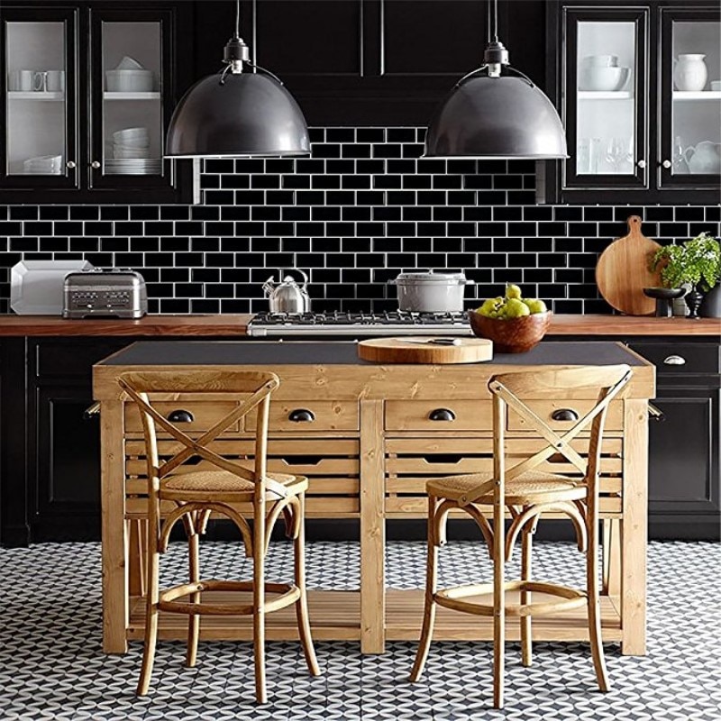 Autoadhesivo de azulejo de Metro negro, pegatina de pared de ladrillo antisalpicaduras, vinilo para baño, cocina, decoración del hogar, bricolaje