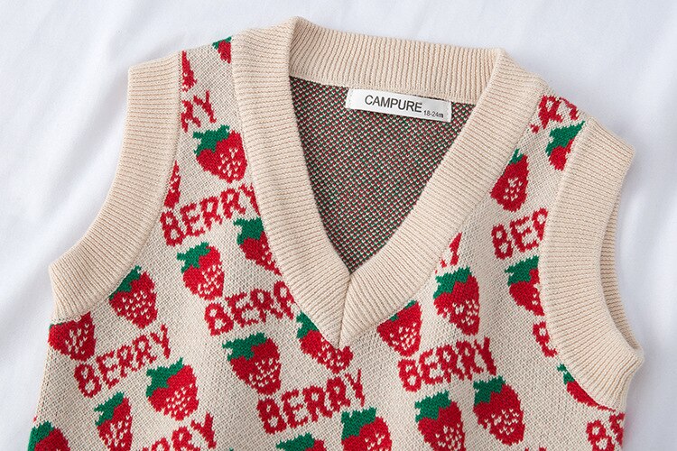 1-7t efterårs børn bomuld strik cardigan baby piger drenge ærmeløs sweater børn strik vest jordbær print pige sweatere