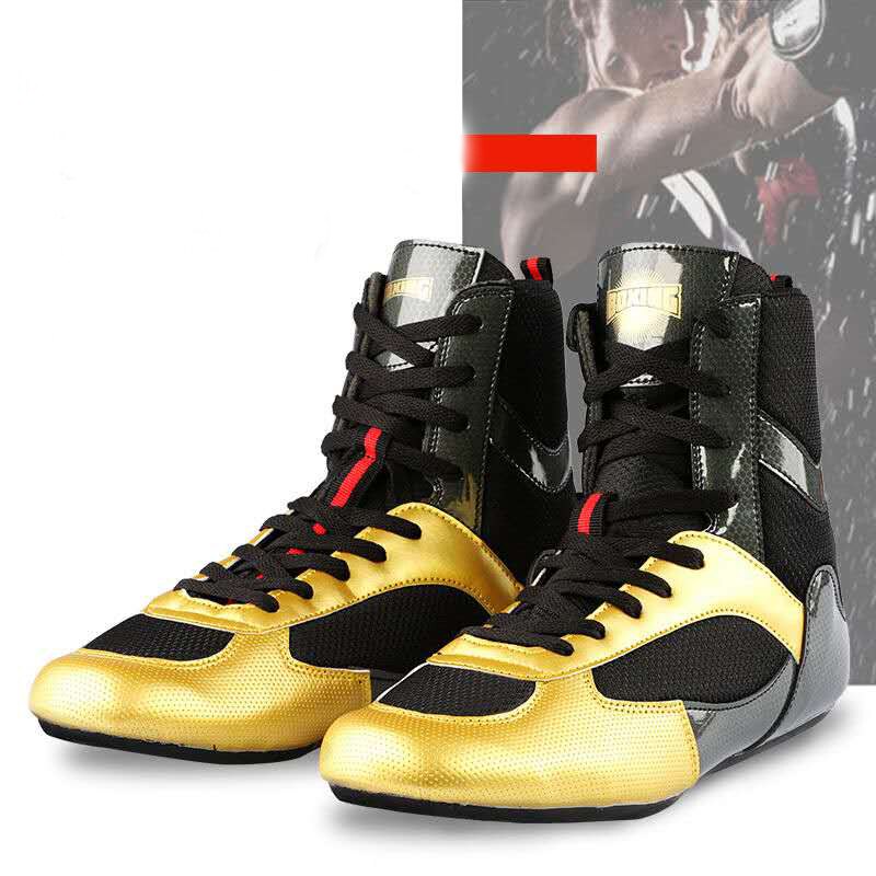 Zapatos de boxeo profesionales para hombre, botas de lucha de oro transpirables, antideslizantes, para lucha libre,