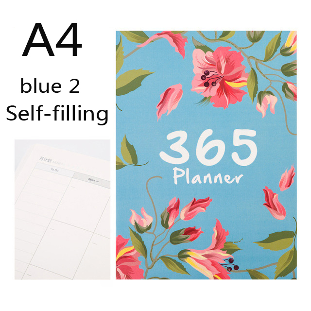 A4 Big 365 Self-filling Kawaii 365 Planner Notebook 12 Month Agenda Chinese Planner Office School Supplies Schedule Book: sky blue