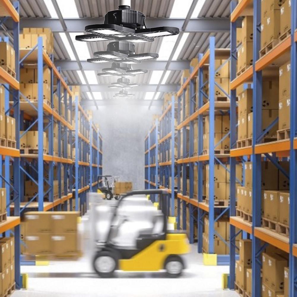 Deformable LED Garage Light 120w Super Bright Industrial Lamp With 4 Adjustable Panels E27 High Bay Light For Workshop Warehouse