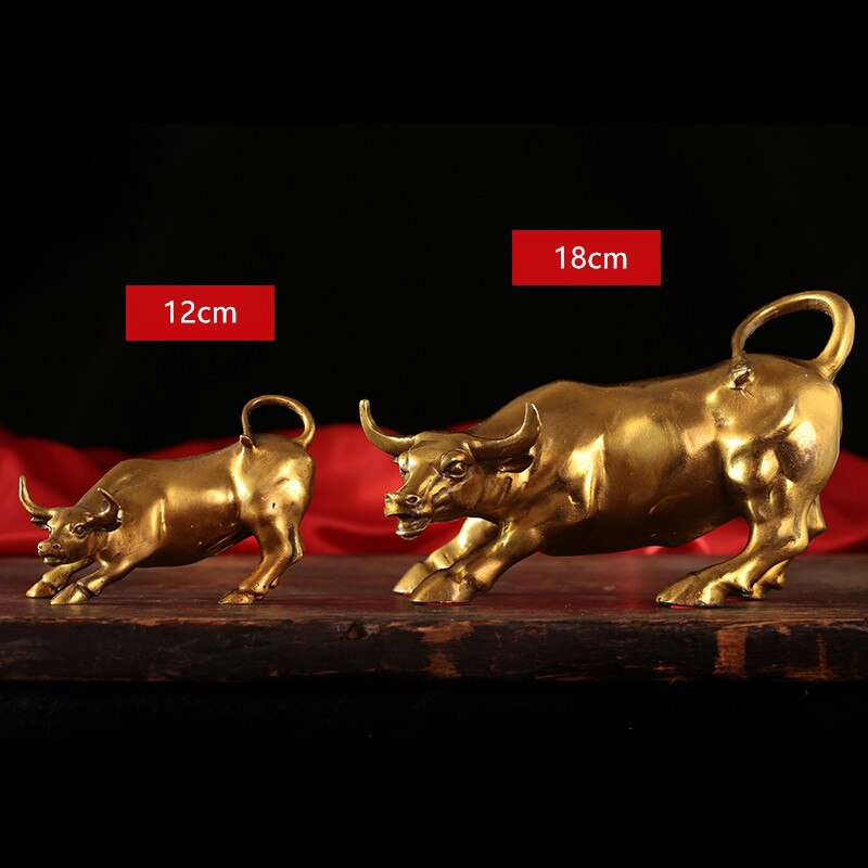 100% Brass Bull Wall Street Cattle Sculpture Copper Cow Statue Mascot Exquisite Crafts Ornament Office Decoration Business