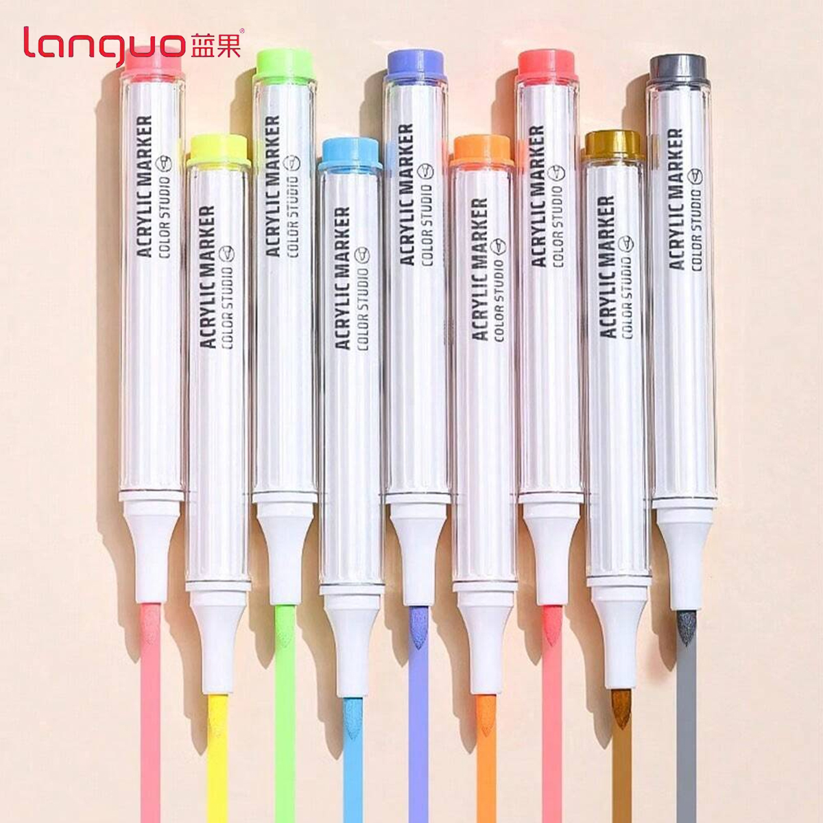 Languo-marcador de pintura acrílica de 9 colores, cabezal Flexible, colores brillantes para garabatos, dibujar, escribir a mano, suministros de arte, papelería
