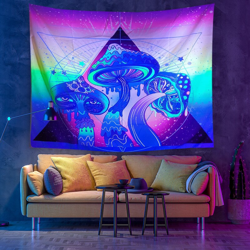 Maple Leaf Fluorescent Tapestry Mushroom Wall Hanging Mandala Tapestry Witchcraft Boho Hippie Home Decor: 150x100 cm / 3